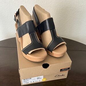 Clarks Black and Tan Wedge Sandals